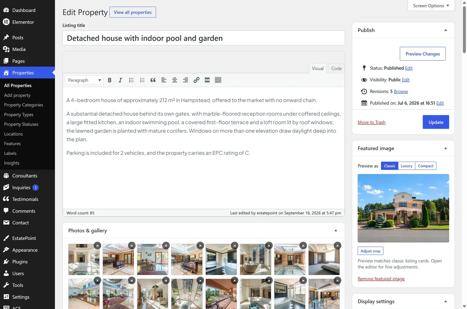 The Address & map tab with the place search field and a draggable map marker